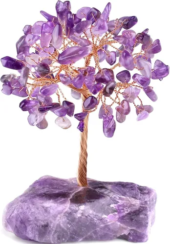 Vista 14 de QINJIEJIE Árbol de cristal de cuarzo rosa, cristales curativos, decoración de escritorio rosa, árbol de piedras preciosas naturales, base de alambre
