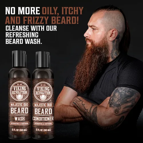 Vista 3 de Viking Revolution Lavado de barba y acondicionador de barba para hombres con aceite de argán y aceite de jojoba, suavizante y fortalecedor