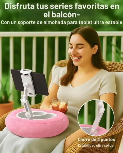 Vista 5 de Tablet Pillow Stand for Bed with Snack Bowls, Compatible with Kindle & iPad Fucsia