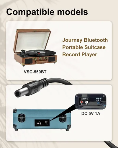 Vista 3 de VHBW Adaptador de 5 V CA/CC para Victrola Journey Reproductor de discos portátil de maleta VSC-550BT - Compatible con FJ-SW0501500DU - Pieza