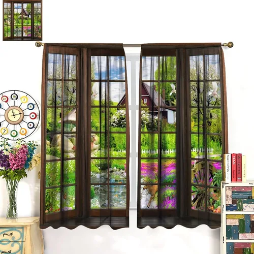 Vista 159 de Cortinas de paisaje, ventana 3D, primavera, bosque, vida silvestre, paisajes de naturaleza, dormitorio, sala de estar, cortinas térmicas opacas de 2