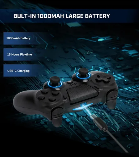 Vista 4 de TJPD 2 Pack for PS4 Controller, Wireless Controller for PS4ProSlimPC, with 2 Rear Button and 2 USB-C Cable! (Black and Blue)
