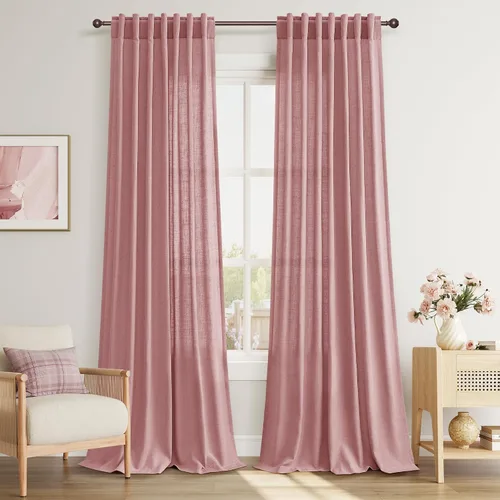 Vista 80 de Joywell - Cortinas de lino de 96 pulgadas de largo para sala de estar Natural