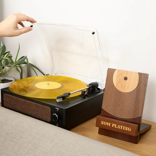 Vista 4 de Sonny & Sloane Soporte para discos de vinilo Now Playing: soporte para discos de madera clásico - Accesorios de vinilo para entusiastas de LP