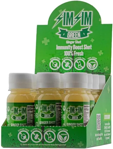 Vista 3 de SIM SIM Green Immunity Shots Antiinflamación Vegano, sin gluten Jengibre orgánico y limón Inyecciones de bienestar Refuerzo de inmunidad