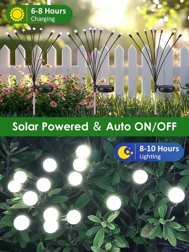 Vista 5 de 2026 Luces Solares Actualizadas para Exteriores, Juego de 8 Luces de Jardín Solares con 2 Modos, Luces de Luciérnaga al Aire Libre Impermeables