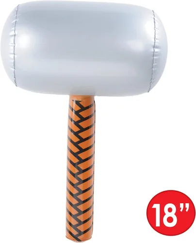 Vista 2 de Beistle Martillos inflables, paquete de 2, accesorios inflables novedosos con cabeza plateada y mango marrón, premios de carnaval de héroe