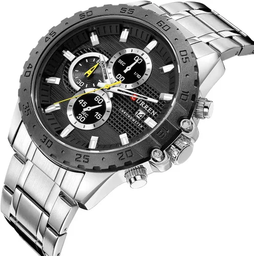 Vista 5 de Relojes de cuarzo de acero inoxidable cronógrafo reloj deportivo para hombre reloj masculino casual de negocios reloj de cuarzo