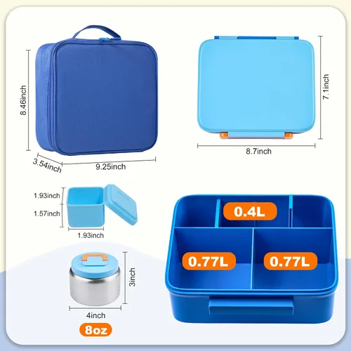 Vista 2 de Lonchera Bento para niños con termo, a prueba de fugas, con tarro de comida aislado de 8 onzas, bolsa de almuerzo, sin BPA, apta para lavavajillas