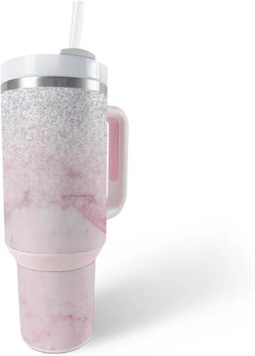 Vista 33 de MightySkins Skin - Vaso de vinilo compatible con Stanley The Quencher H2.0 FlowState de 40 onzas, diseño de mármol de albaricoque, protectora