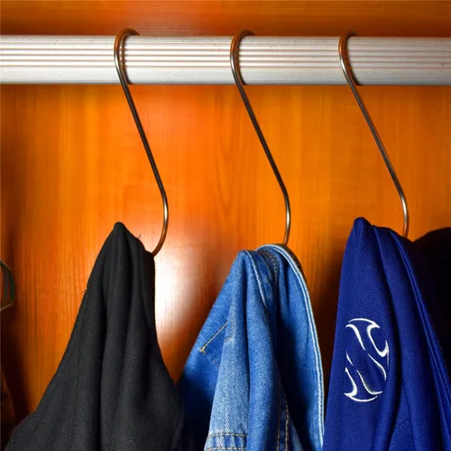 Vista 6 de Ganchos en S de metal para colgar (paquete de 12) de acero inoxidable grande de 6 pulgadas con tapón redondo antideslizante para armario, ropa