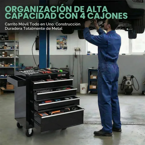 Vista 4 de Caja de herramientas con ruedas con 4 cajones, carrito de herramientas multifuncional, almacenamiento de herramientas, organizador de herramientas