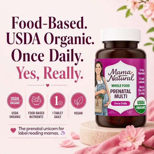 Vista 2 de Mama Natural Vitaminas prenatales orgánicas para mujeres veganas (30 porciones), vitaminas prenatales One A Day para mujeres embarazadas, a base