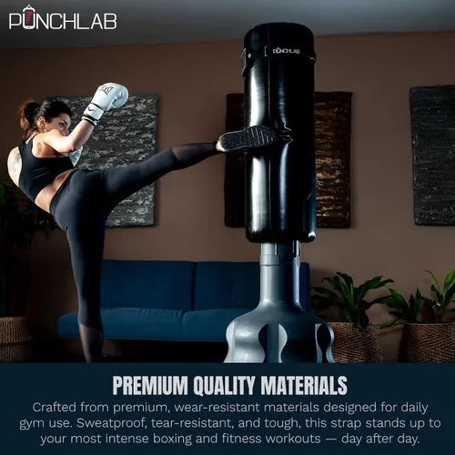Vista 4 de Soporte de teléfono de boxeo para saco de boxeo – Soporte de correa para bolsa pesada con rastreador de perforación, se adapta a todas las bolsas