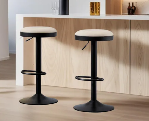 Vista 9 de CIMOTA Juego de 2 taburetes de bar redondos giratorios con espalda descubierta ajustable, taburete de bar moderno industrial para cocina, hogar