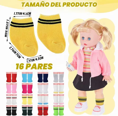 Vista 3 de Honoson 16 pares de calcetines de muñeca para muñecas estadounidenses de 18 pulgadas, accesorios de regalo para vacaciones, cumpleaños, multicolor