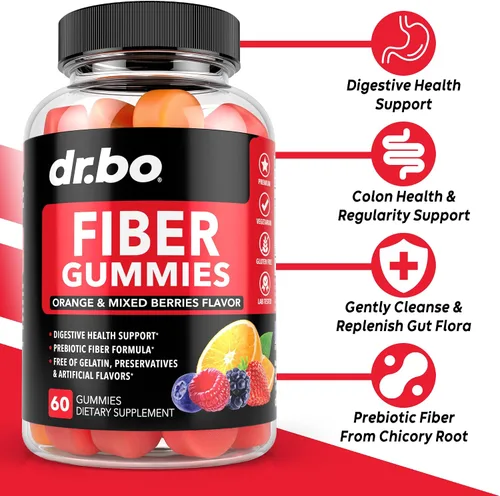 Vista 2 de DR. BO Fiber Gummies - Limpiador de colon y jengibre, sabroso suplemento de fibra prebiótica gomosa, apoyo para el movimiento intestinal