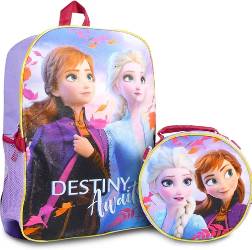 Vista 2 de Disney Frozen Mochila con lonchera - Paquete con mochila Frozen para niñas, bolsa de almuerzo, calcomanías, más Juego de mochila Disney