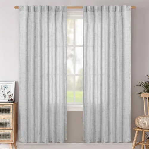 Vista 88 de BGment Cortinas cortas de lino marfil de 36 pulgadas de largo para ventanas de cocina, pequeñas cortinas texturizadas rústicas para café sobre