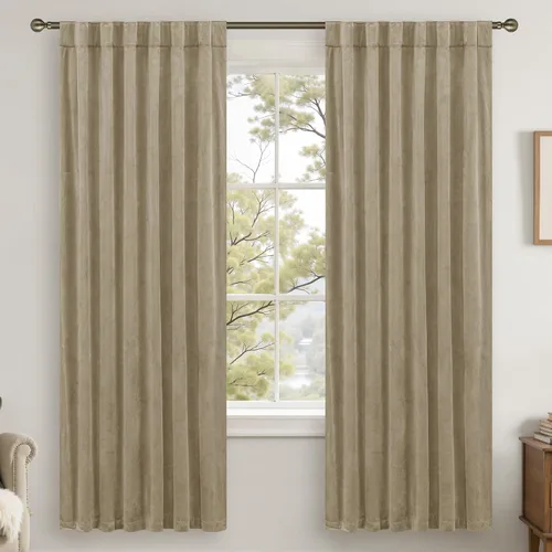 Vista 33 de LAMIT - Paneles de terciopelo beige para sala de estar de 72 pulgadas de largo, elegantes cortinas aisladas térmicamente e insonorizadas
