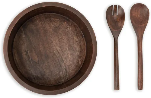 Vista 8 de Luxe Designs Juego de Tazón de Ensalada de Madera Quemada Oscura de 12" con Utensilios para Servir Ecológico, Tazón Multiusos para Mezclar y Servir
