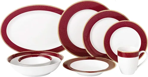 Vista 11 de Elegante y elegante juego de vajilla de porcelana de hueso de 50 piezas para organizar fiestas y eventos para 8 personas, cachemira, 50 piezas