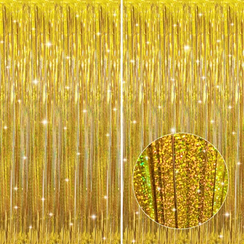 Vista 35 de GOER - Cortinas de tiras metálicas/oropel para fiestas, telón de fondo para fotos, Halloween, cumpleaños, decoración de bodas, de 3.2 x 9.8 pies