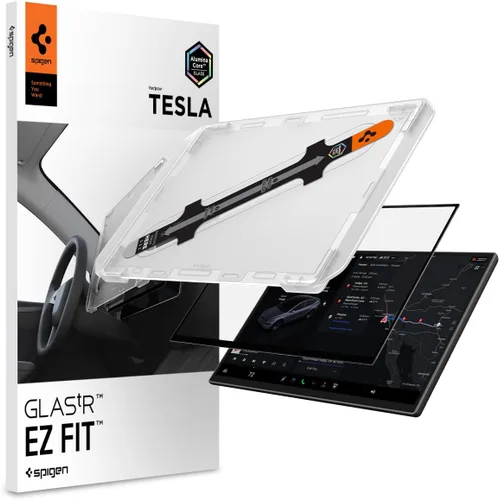 Vista 10 de Spigen Protector de pantalla transparente para el modelo 3 (2017-2023), modelo Y (2021-2025) 9H+ Tempered Glass, Glas.tR EZ FIT, Auto align tray