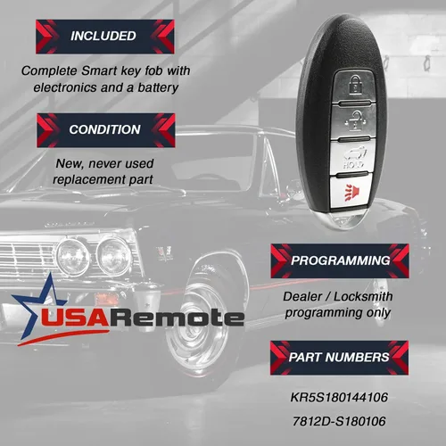 Vista 3 de Compatible con 2014 2015 2016 2017 Nissan Rogue Smart Key Fob Keyless Entry Remote (KR5S180144106)