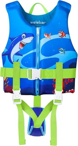 Vista 10 de Chaleco de natación para niños, flotadores para niños pequeños con correa de seguridad ajustable, ayudas de natación, flotador infantil, traje