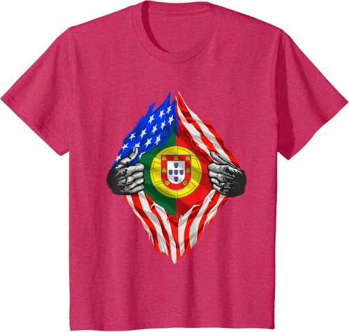 Vista 67 de Camiseta de bandera de Estados Unidos con diseño de raíces portuguesas, Negro, S