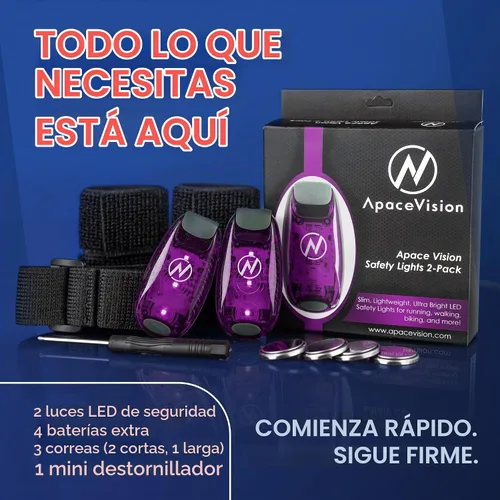 Vista 3 de LED Safety Light (2 Pack) with Bonus Items – Clip On Strobe/Running Lights for Runners, Dogs, Bikes, Walking and More Púrpura