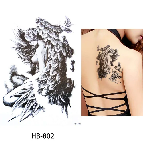 Vista 7 de Glaryyears Tatuajes temporales de sirena de ángel para mujeres y niñas, paquete de 6 calcomanías de tatuaje falsas, tatuajes realistas de larga