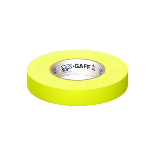 Vista 3 de Cinta de Gaffer de Tela Mate Premium Pro Gaff de ProTapes de 1" de Ancho con Adhesivo de Goma, 50 Yardas de Largo, Amarillo Fluorescente