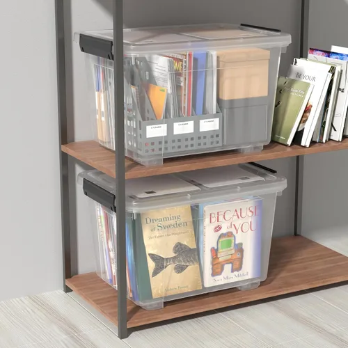 Vista 3 de Kiddream Cajas de plástico transparente de 50 cuartos de galón con ruedas, contenedores de almacenamiento grandes con tapas, juego de 4