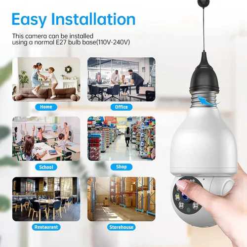 Vista 2 de Cámara de seguridad con bombilla WiFi de 2.4 GHz, cámara de enchufe de luz de 1080P, cámara de seguridad inalámbrica para interiores y exteriores