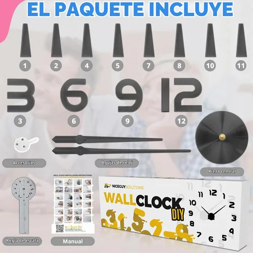 Vista 3 de Reloj de pared DIY, cronometrador analógico sin marco estilo 3D para el hogar, sala de estar, dormitorio, oficina, decoración moderna de la casa a