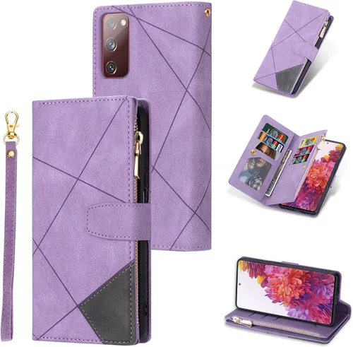 Vista 13 de UEEBAI Funda tipo cartera para Samsung Galaxy S20 FE 5G, Retro 9 ranuras para tarjetero, bolsillo con cremallera, cierre magnético, función atril