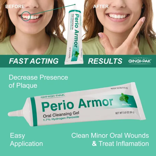 Vista 4 de GINGI-PAK Perio Armor Gel limpiador oral 1.7% HP para encías saludables y una sonrisa blanca - Aumenta el blanqueamiento y la frescura con este