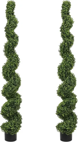 Vista 10 de THE BLOOM TIMES Juego de 2 árboles topiarios artificiales en espiral de 3 pies para exteriores, plantas de boj falsas de 36" para exteriores - Árbol