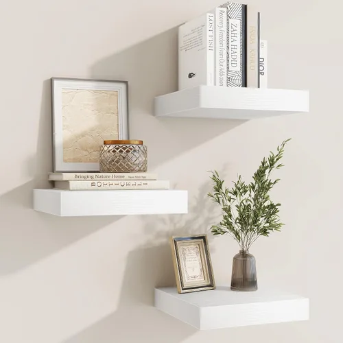 Vista 13 de fuqing Estantes flotantes para pared, estante flotante de madera montado en la pared con soportes invisibles para sala de estar, baño, dormitorio