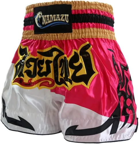 Vista 4 de NAMAZU Pantalones cortos Muay Thai para hombres y mujeres, pantalones cortos de kickboxing de alta calidad para gimnasio y boxeo.