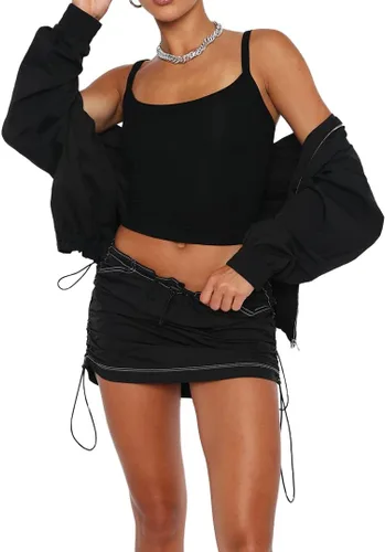 Vista 3 de Minifaldas cargo para mujer, Y2K, cintura baja, cordón lateral, falda corta de verano con bolsillos