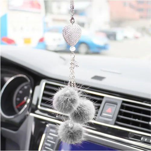 Vista 13 de Ziciner Accesorios de Interior de Coche con Diamantes Brillantes en Forma de Corazón - Adorno Colgante de Corazón y Bola de Felpa Rosa, Encanto