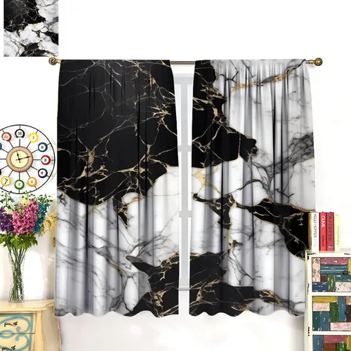 Vista 3 de Cortinas de mármol para dormitorio, arte abstracto moderno de lujo, textura de mármol blanco y negro, tratamiento de ventana para sala de estar