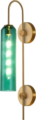 Vista 16 de BOKT Apliques de pared modernos de mediados de siglo con enchufe para interiores, largos, oro cepillado, vidrio blanco leche, apliques