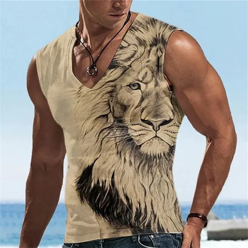Vista 2 de YIBIMOTTO Camiseta sin mangas para hombre, para gimnasio, entrenamiento, muscular, cuello en V, camiseta de verano para la playa, chaleco gráfico