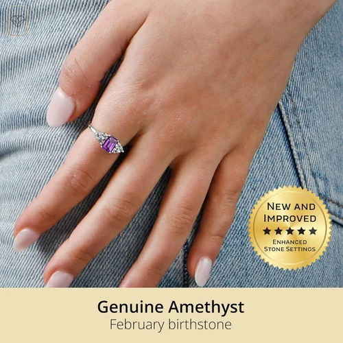 Vista 2 de MAX + STONE Anillos de piedras preciosas de oro de 10 quilates para mujer, anillo de aniversario con piedra natal de corte esmeralda, anillo