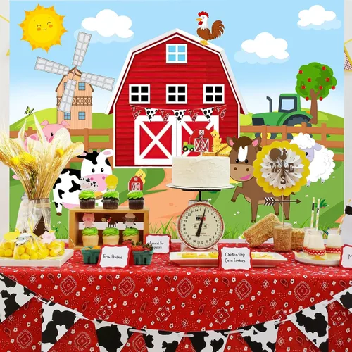 Vista 3 de Avezano Fondo de animales de granja, granero rojo, fiesta de cumpleaños, decoración de animales de granero, baby shower, suministros de fondo