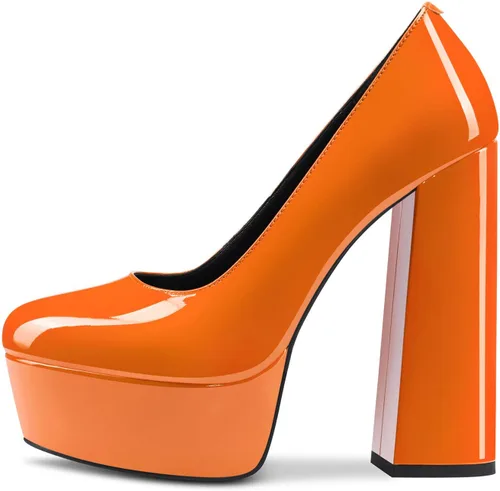Vista 2 de TNYNFBEB Zapatos de tacón de plataforma alta para mujer, con puntera redonda, sin cordones, básicas, clásicas, de 5.5 pulgadas